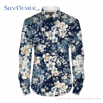 Single breasted print elegant floral men shirt